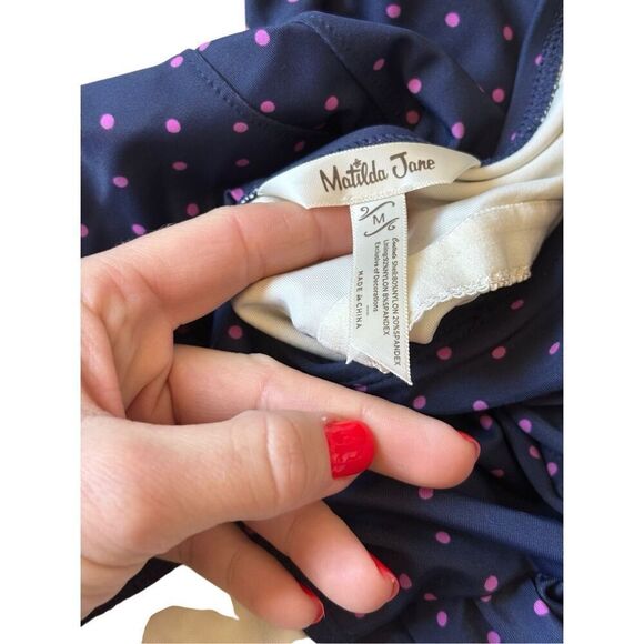 Matilda Jane Navy Sandcastle Queen Halter One-Piece Size M Polka Dot Floral Ruch - Picture 5 of 7